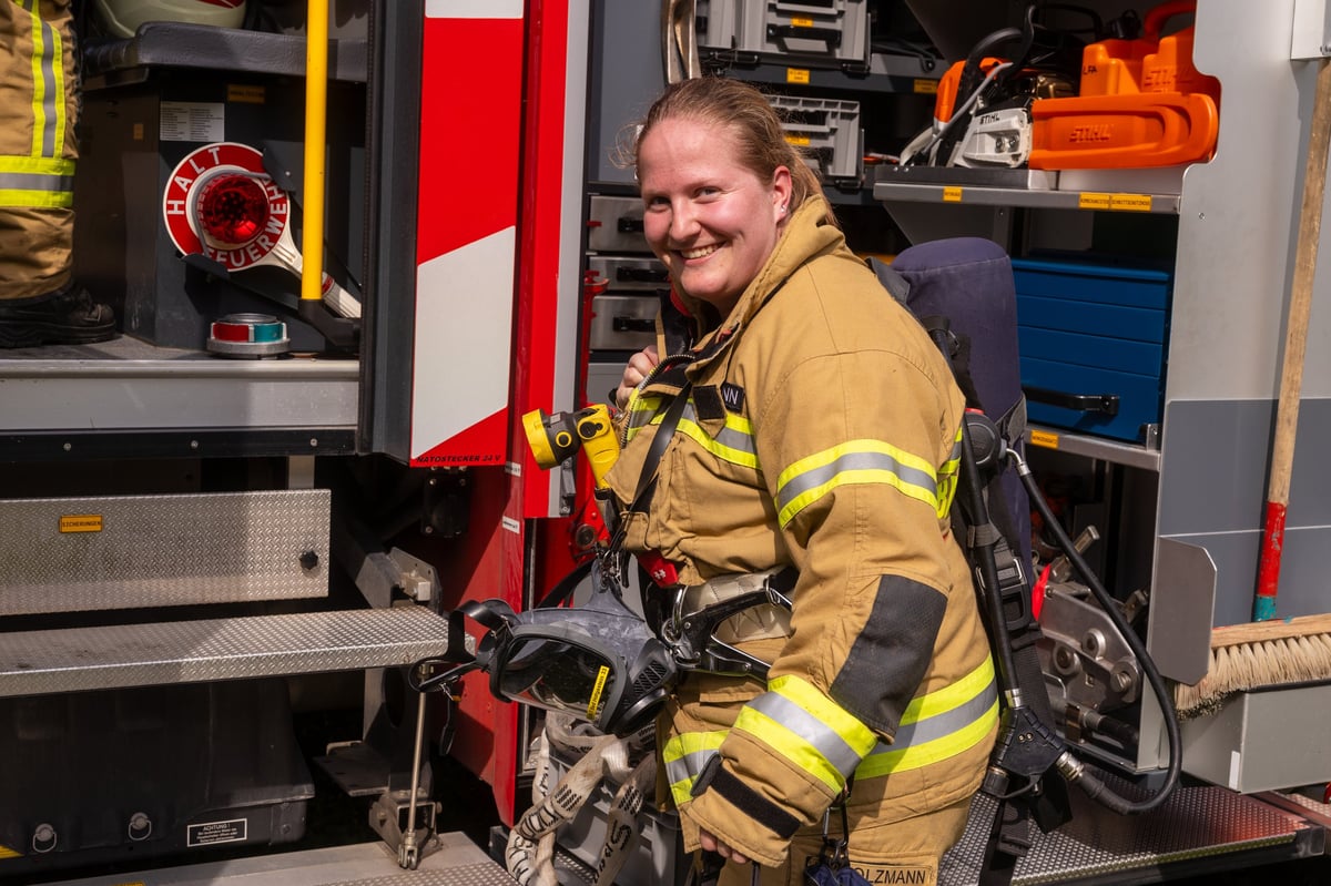 Firefighter in training exercise